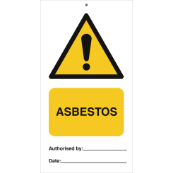 Tie tag - Asbestos - 140 x 75 mm, 0,2 mm rigid plast, f&ouml;rp. om 10 st