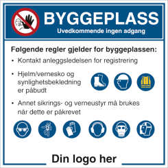 HMS Byggeplasskilt: Byggeplass - med/ uten logo - 950 x 950 mm