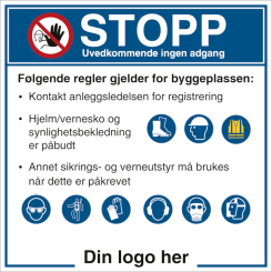 HMS Byggeplasskilt: Stopp - med/ uten logo - 950 x 950 mm