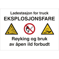 Ladestasjon for truck skilt - Eksplosjonsfare - A4 - Refleks aluminium - Fareskilt