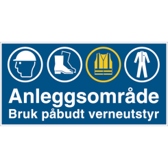 HMS Byggeplasskilt: Anleggsområde - 3 mm alu-sandwich med refleks overflate - 330 x 660 mm