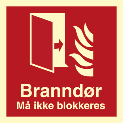 Branndør må ikke blokkeres - Brannskilt ISO 7010 F007