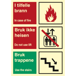 Brann kombiskilt for tydelig branninformasjon - Brannskilt ISO 3864