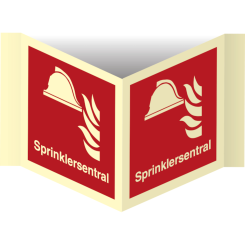 Brannskilt - Sprinklersentral - Etterlysende Plogskilt - 200 x 200 mm