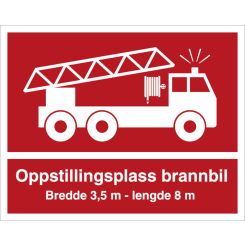 Brannskilt - Opstillingsplass brannbil - Refleks Dibond - 400 x 500 mm