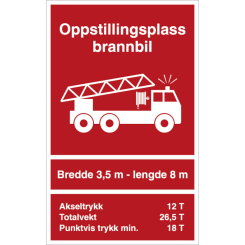 Brannskilt - Opstillingsplass brannbil - Refleks Dibond - 800 x 500 mm