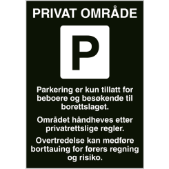 Parkering forbudt PRIVAT OMRÅDE kun for borettslag - Refleks alu-sandwichplate - 700 x 1000 mm