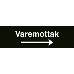 Varemottak - svart henvisningsskilt med høyrepil, 150 x 500 mm 3 mm alu-sandwich
