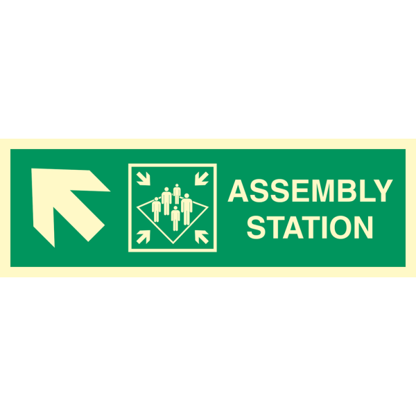 Direction sign - Assembly station arrow up to corner 