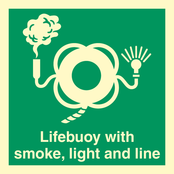 Lifebuoy with line, light and smoke - IMO sign