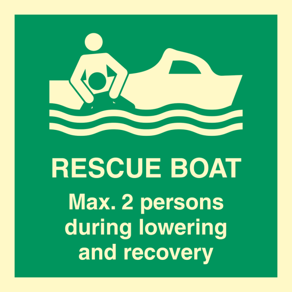 IMO sign- Rescue boat Max 2 persons during lowering and recovery 