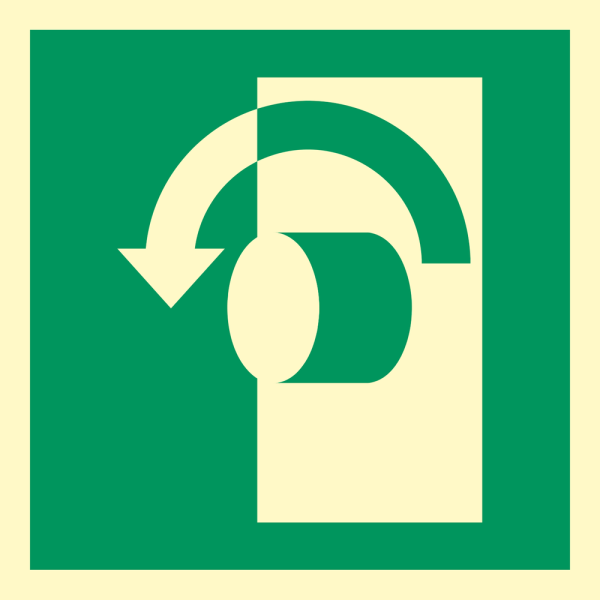 Turn anti-clockwise to open - IMO sign