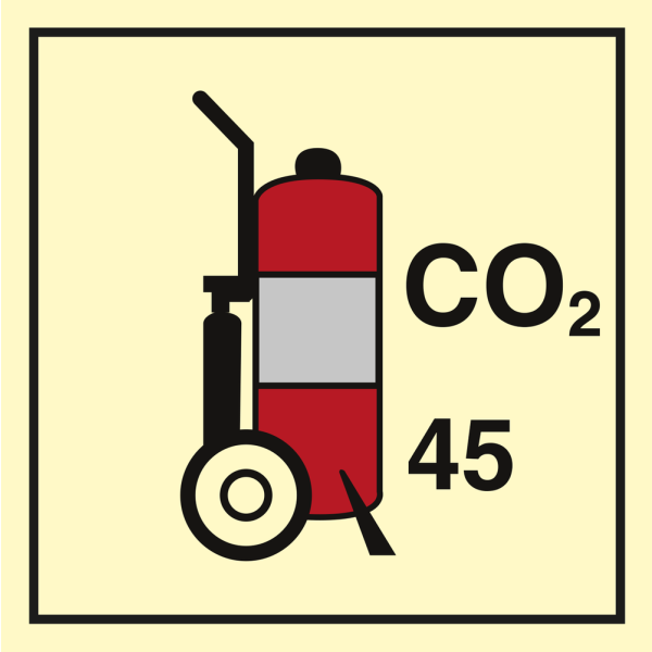 Wheeled fire extinguisher CO2 45 - IMO Fire Control sign