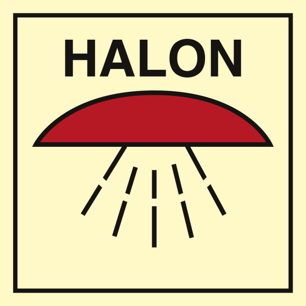 Space protected by halon - IMO Fire Control sign - IMPA 336011