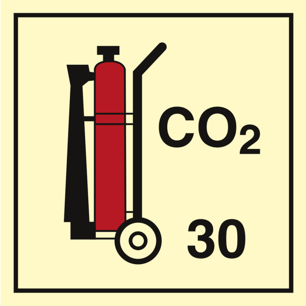 Wheeled fire extinguisher CO2 30 - IMO Fire Control sign - IMPA 336086