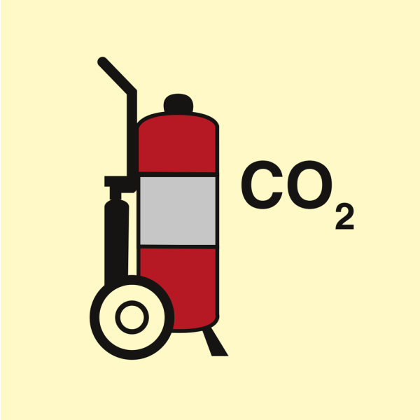 Wheeled fire extinguisher co2 - IMO Fire Control sign - IMPA 336852