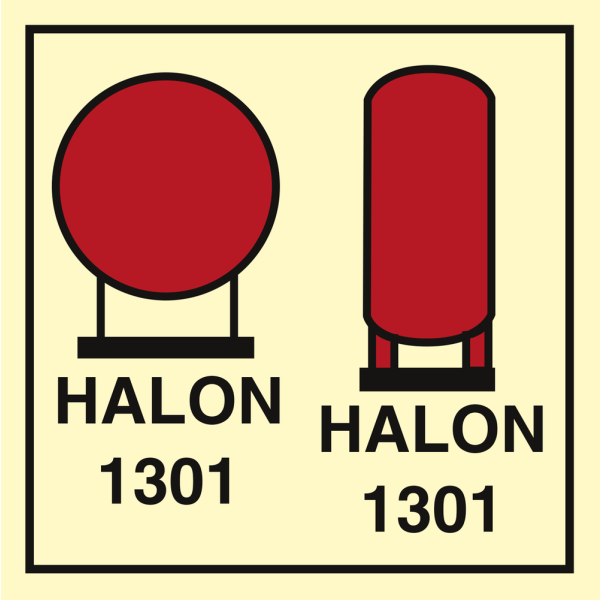 Halon 1301 bottle placed in protected area - IMO Fire Control sign - IMPA 336050