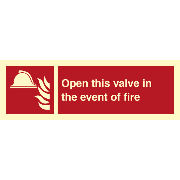 Open the valve in the event of fire - IMO Fire sign - IMPA 336154