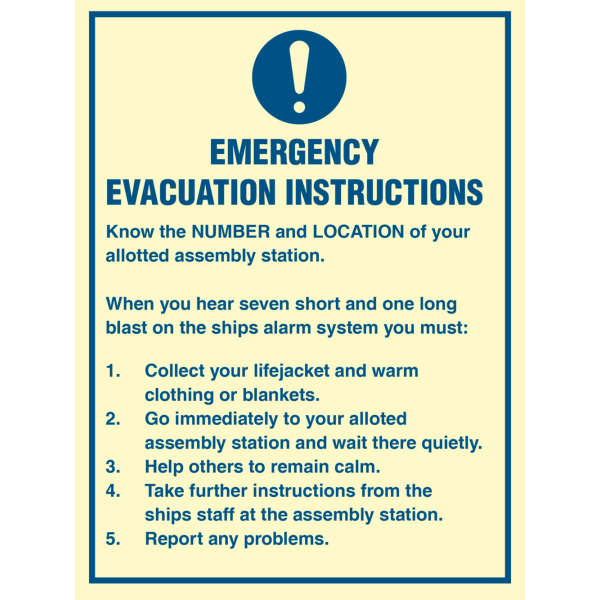 Emergency Evacuation Instructions - IMO Mandatory sign - IMPA 335903