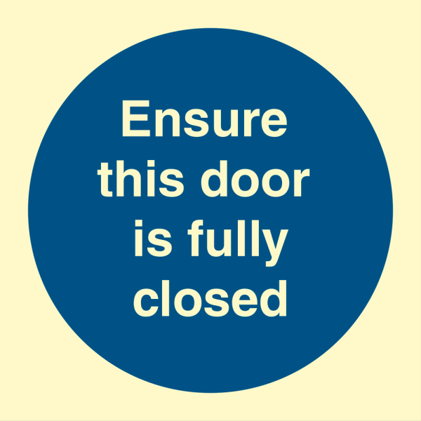 Ensure this door is fully closed - IMO Mandatory sign - IMPA 335821