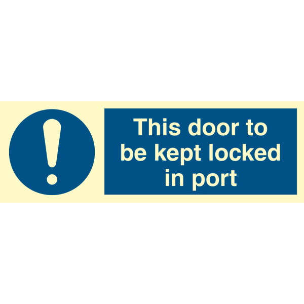 This door to be kept locked in port - IMO ISPN sign - IMPA 335825