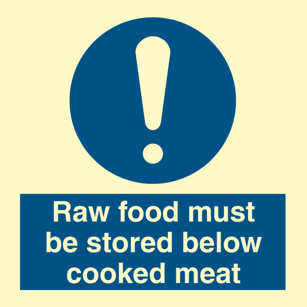 Raw food must be stored below cooked meat - IMO Mandatory sign - IMPA 335778