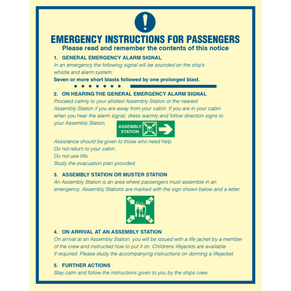 Emergency instructions for passengers - IMO Mandatory sign - IMPA 335901