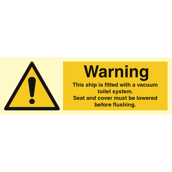 Warning - This ship is fitted with a toilet system - IMO Hazard & Warning sign - IMPA 337000