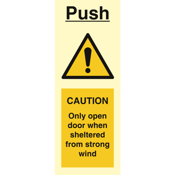 Push- Only open door when sheltered from strong wind - IMO Hazard & Warning sign - IMPA 332761