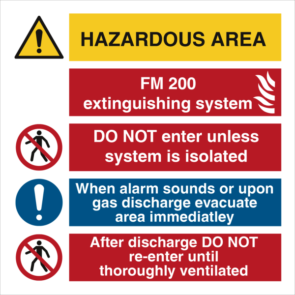 Hazardous area FM 200 - FM 200 extinguishing system - Do not enter.. - IMO Combi sign