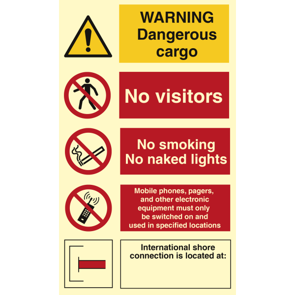 Warning Dangerous Cargo - No visitors - No smoking.. - IMO Combi sign - IMPA 333014