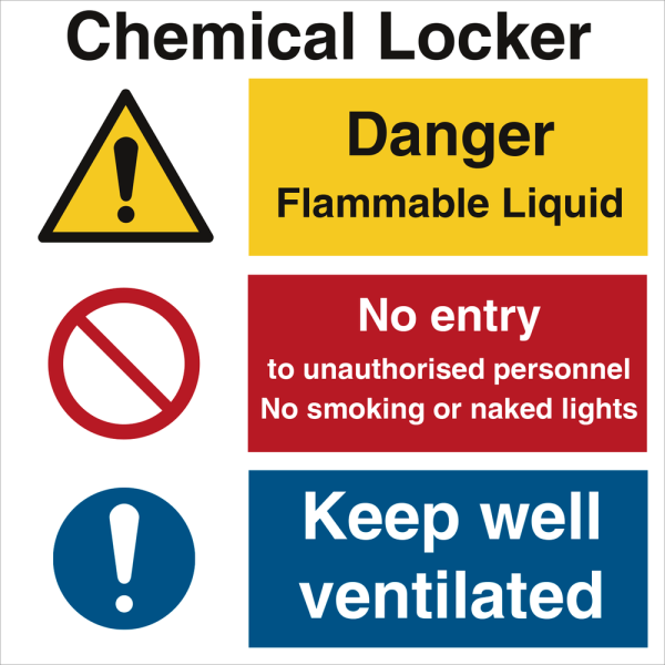 Chemical locker - Danger flammable liquid - No entry - IMO Combi sign - IMPA 333141
