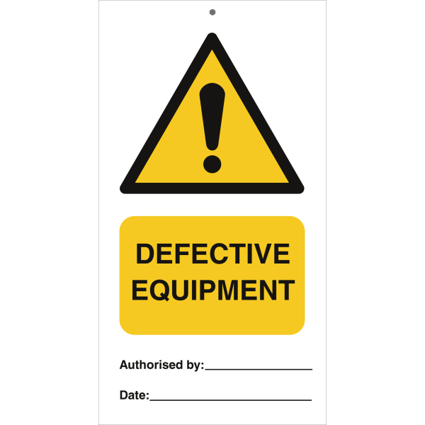 Tie tag - Defective equipment - 140 x 75 mm, 0,2 mm rigid plast, förp. om 10 st