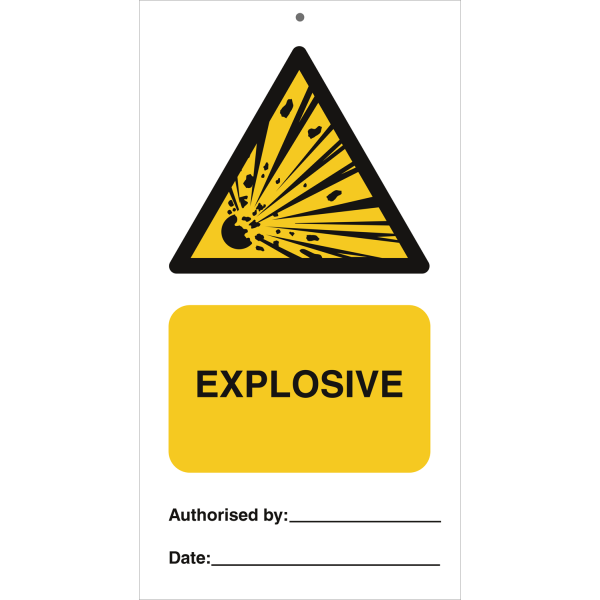 Tie tag - Explosive - 140 x 75 mm, 0,2 mm rigid plast, förp. om 10 st