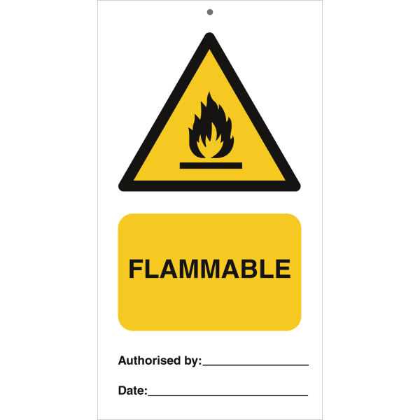 Tie tag - Flammable - 140 x 75 mm, 0,2 mm rigid plast, förp. om 10 st