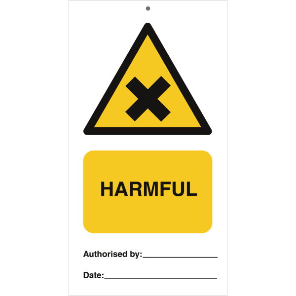 Tie tag - Harmful - 140 x 75 mm, 0,2 mm rigid plast, förp. om 10 st
