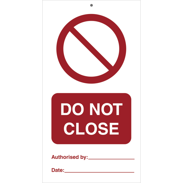 Tie tag - Do not close - 140 x 75 mm, 0,2 mm rigid plast, förp. om 10 st