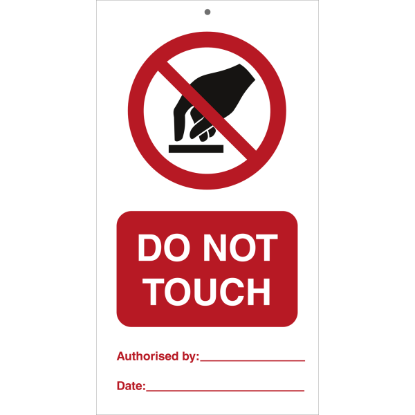 Tie tag - Do not touch - 140 x 75 mm, 0,2 mm rigid plast, förp. om 10 st