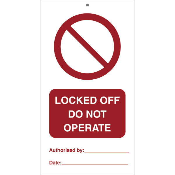 Tie tag - Locked off do not operate - 140 x 75 mm, 0,2 mm rigid plast, förp. om 10 st