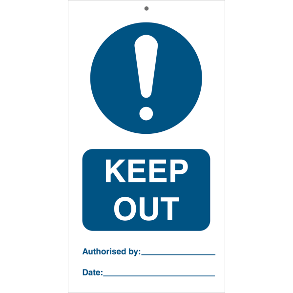 Tie tag - Keep Out - 140 x 75 mm, 0,2 mm rigid plast, förp. om 10 st