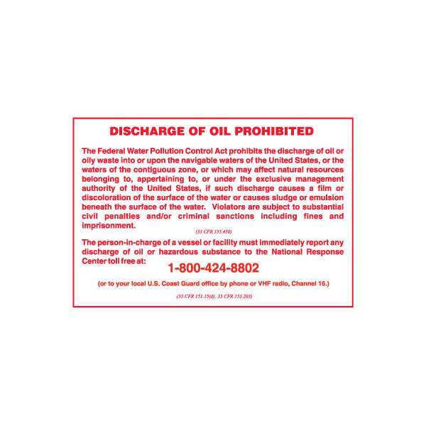 Discharge of Oil Prohibited - 210 x 297 mm