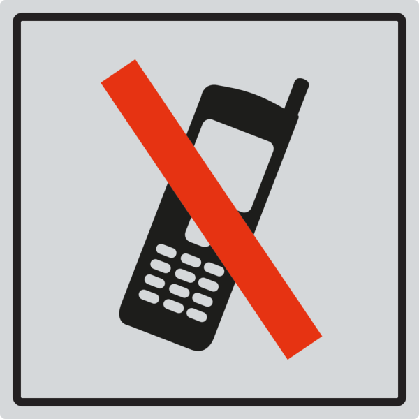 Mobiltelefon forbudt - 1 mm rustfri stål - 150 x 150 mm