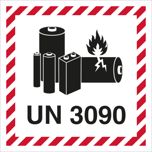 Litiummetalbatterimerke UN3090 - 110 x 110 mm - 250 stk etiketter i selvklebende vinyl 