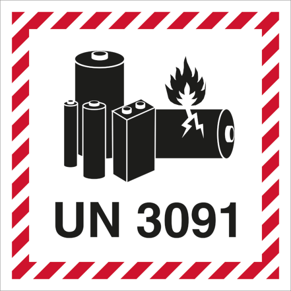 Litiummetalbatterimerke UN3091 - 110 x 110 mm - 250 stk etiketter i selvklebende vinyl 