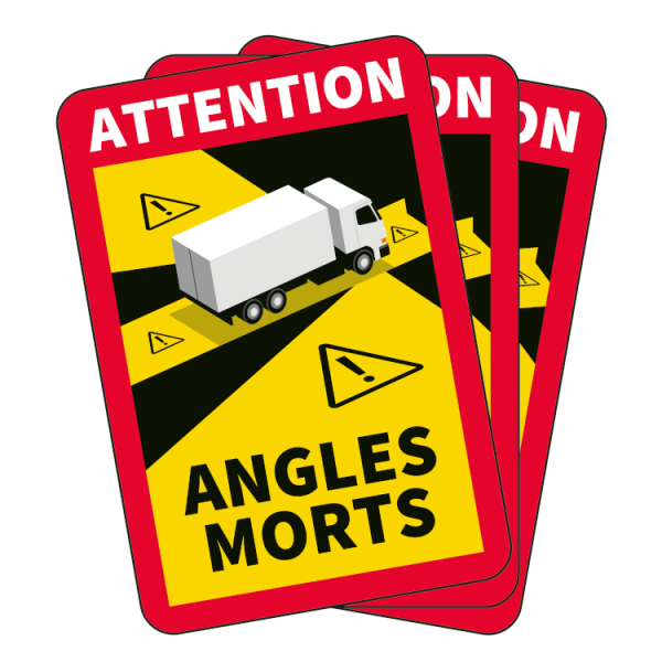 3 stk. Angles Morts klistremerker til lastebil (blindsoneskilt)