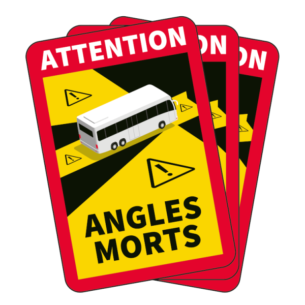 3 stk. Angles Morts klistremerker til buss (blindsoneskilt)
