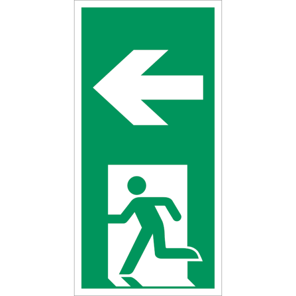 Escape route left vertical - Klar vinyl - 100 x 50 mm