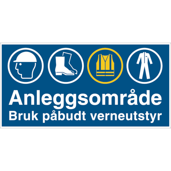 HMS Byggeplasskilt: Anleggsområde - 3 mm alu-sandwich med refleks overflate - 330 x 660 mm