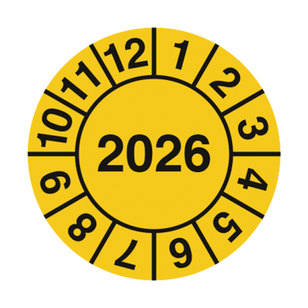 Kontrollmerker 2026 Gul farge Ø 30-42 mm