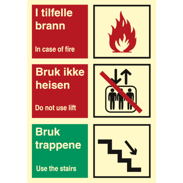 Brann kombiskilt for tydelig branninformasjon - Brannskilt ISO 3864